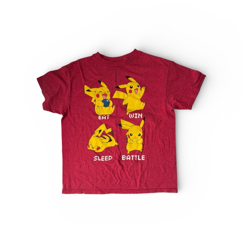 Pokémon Boys Red Short Sleeve Tshirt Size Small Eat Win Battle Sleep